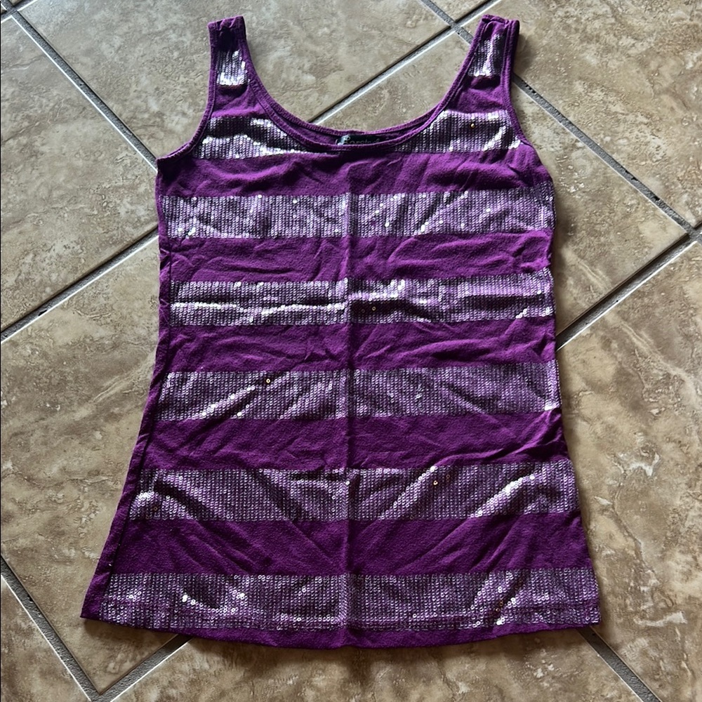 Purple Fitted Sequin Tank Top